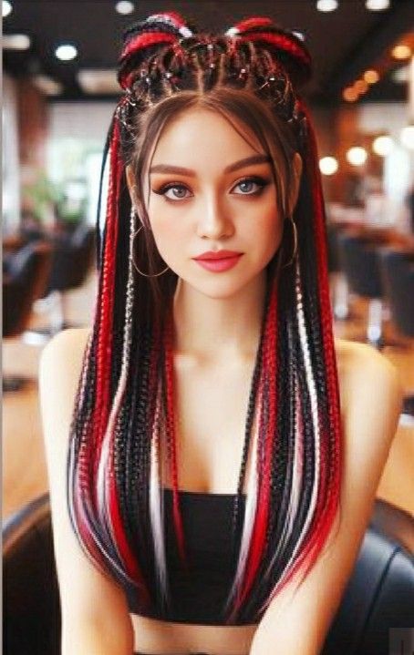 2 Color Braids, 2 Toned Hair, Color Braids For Black Women, Colored Box Braids, Goddess Braids Hairstyles, Braids For Long Hair, Goddess Braids, Short Hair Cuts For Women, Hair Designs