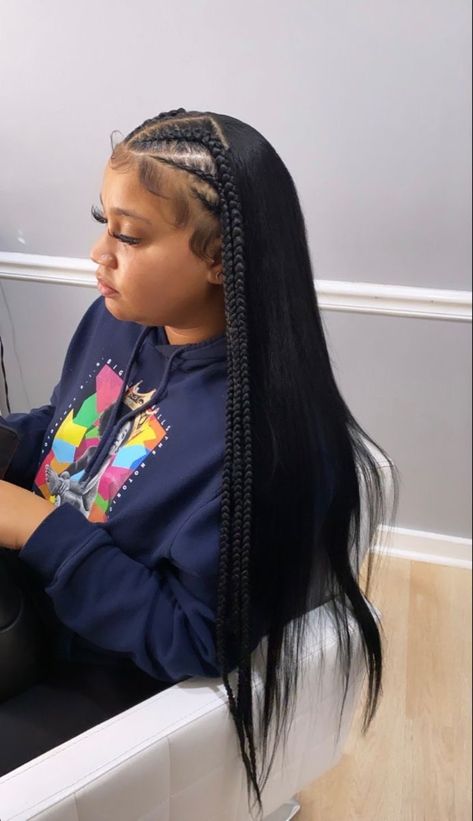 One Braid In The Front Weave In The Back, Braids With See In, Cornrows And Quickweave, Braided Front Quick Weave, Braids Into Sew In, Braids And Leave Out In Back, Half Sew In Styles, Half Braids Half Sew In Weave With Color, Two Feed In Braids With Leave Out