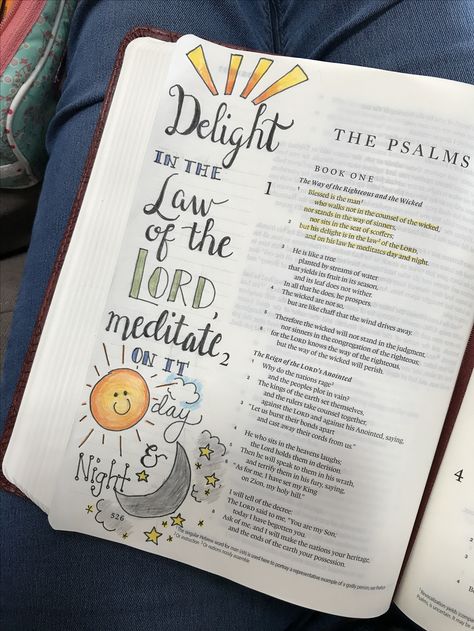 Psalm 1:1-2 Psalm 1 Illustration, Psalm 1 2-3, Psalm 1 Bible Journaling, Devotional Journal Ideas Design, Psalms Journaling, Psalm Study, Bible Annotations, Psalms Bible Journaling, Bible Garden