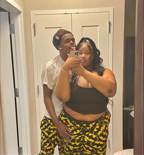 Baecation Matching Outfits, Black Fit Couples Goals, Black Plus Size Couples Goals, Plus Size Relationships, Plus Size Girlfriend, Plus Size Couples, Chubby Girl With In Relationship, Plus Size Black Love, Black Love Memes Relationships