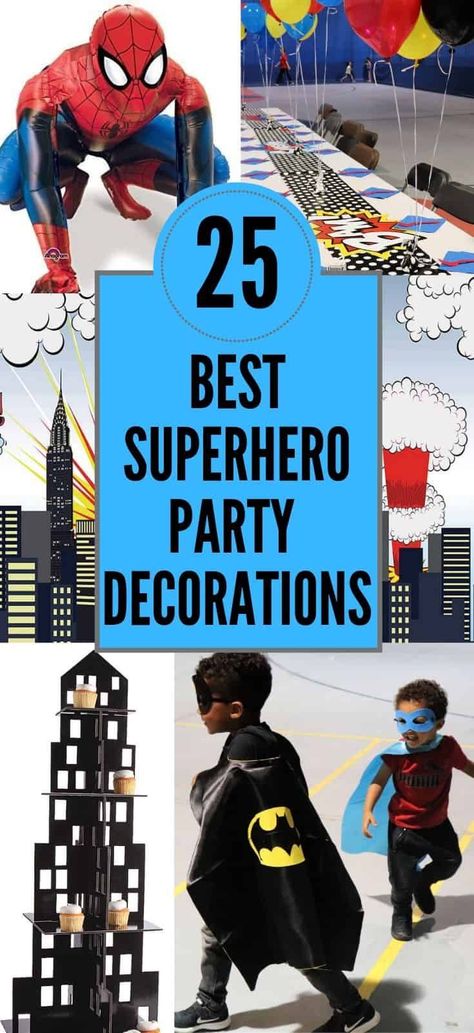 Plan your next superhero party with ease! Roundup of the best 25 superhero party decorations you can buy on Amazon- saves you hours of searching time. Superhero Party Decorations Diy, Avengers Birthday Party Decorations, Superhero Party Decorations, Comic Party, Rockstar Birthday Party, Marvel Birthday Party, Superhero Decorations, Marvel Party, Superhero Halloween