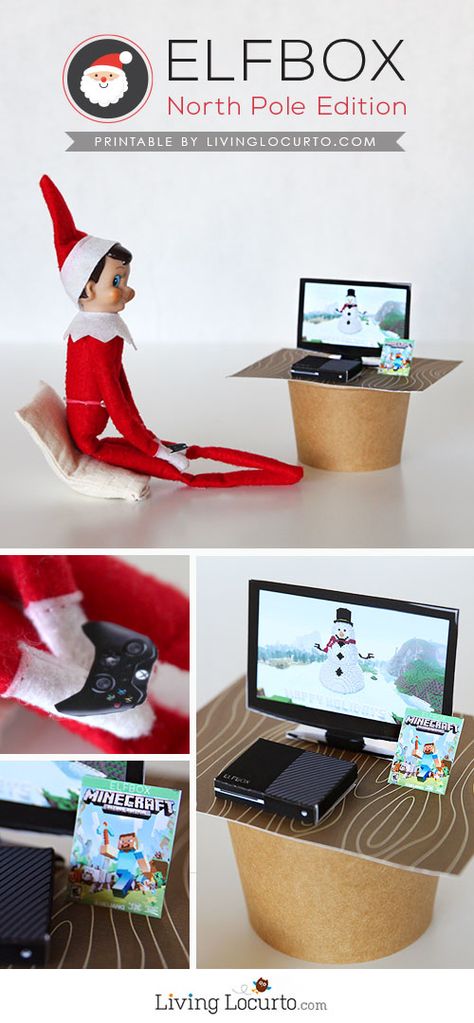 Christmas Elf on the Shelf with xBox and Minecraft Game Printables. So cute! LivingLocurto.com Elf Gif, Christmas Elf On The Shelf, Elf Printables, Elf Games, Elf Magic, Awesome Elf On The Shelf Ideas, Xmas Elf, Elf Antics, Elf Fun