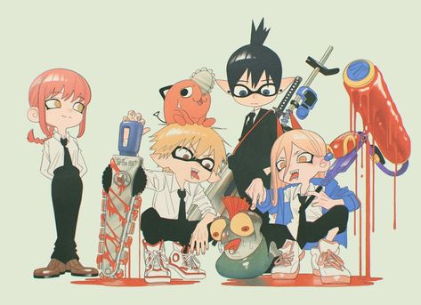 Fandom Crossover, Sell My Art, Anime Crossover, Art Icon, Fanarts Anime, Chainsaw Man, Male Art, Splatoon, Chainsaw