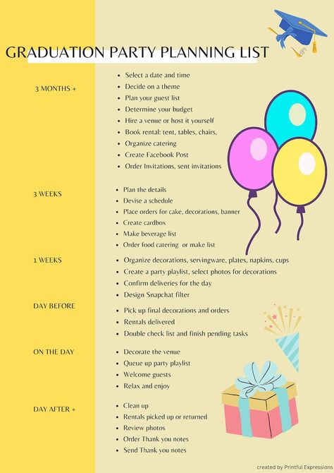 Graduation Party Planning List - Etsy Grad Party List, Birthday And Graduation Party Ideas, Graduation Theme Ideas High School, Senior Year Party Ideas, Graduation Party List Checklist, Senior Celebration Ideas, Simple Grad Party Ideas, Masters Graduation Party Ideas, Senior Graduation Party Ideas