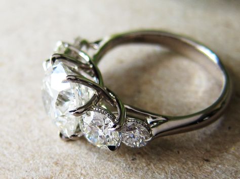 Amazing. http://www.pricescope.com/forum/show-me-the-ring/it-s-here-my-5-stone-8-prong-trellis-reset-by-dbl-t170161.html Fantasy Ring, Diamond Jewelry Earrings, Jewelry Appraisal, Three Stone Ring, Stone Engagement Rings, Bling Rings, Vintage Diamond, Three Stone, Silver Diamonds