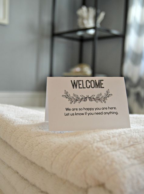 Guest Room Essentials, Welcome Basket, Welcome Note, Airbnb House, Airbnb Design, Airbnb Rentals, Guest Bedroom Decor, Guest Room Decor, Hosting Guests