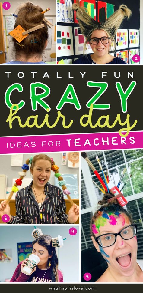 Crazy Hair Day For Teachers, Whacky Hair Day, Crazy Hair For Kids, Crazy Hair Day Ideas, Crazy Hairstyles, Pasta Crafts, Spirit Day, Wacky Hair Day, Ideas For Teachers