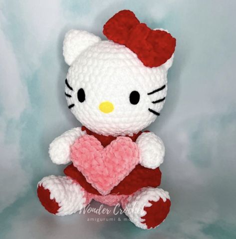 Kitty Plush Crochet Pattern (FREE) Hello Kitty Crochet Pattern Free, Plush Crochet Pattern Free, Wonder Crochet, Valentines Plush, Kitty Valentines, Hello Kitty Amigurumi, Plush Crochet Pattern, Hello Kitty Valentines, Hello Kitty Crochet