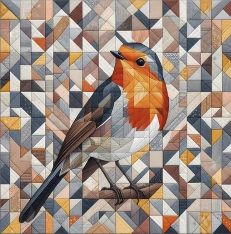 Traditional Quilt Block Patterns, Patchwork Illustration, Patchwork Animals, Unique Quilt Patterns, Birds Quilt, Bird Quilts, Contemporary Art Quilt, Muted Earth Tones, Traditional Patchwork