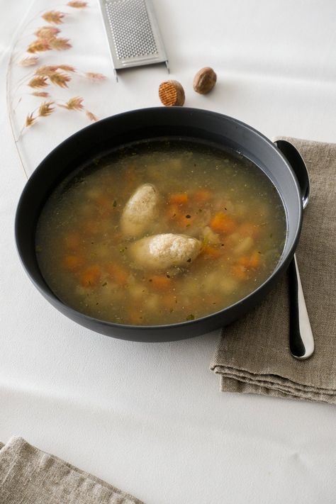 AUSTRIAN SOUP WITH VEGAN SEMOLINA DUMPLINGS — MAGDA MAG DAS Austrian Soup, Semolina Dumplings, Soup Starter, Dumpling Soup, Dumplings For Soup, Pea Soup, Grandmas Recipes, Year One, Months Of The Year