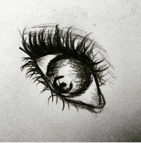 A charcoal sketch of an eye with a silhouette, my aim was to capture the feeling of being trapped inside a head full of negative thoughts and not know how to escape. I feel the black of the eye almost looks demon-like which echos the idea of negativity and the toxicity of thoughts. Drawing Of Feeling Trapped, Sketch Of An Eye, Hole Drawing, Fleurs Art Nouveau, Dark Holes, King Anime, Tobey Maguire, Sketching Ideas, Eye Sketch