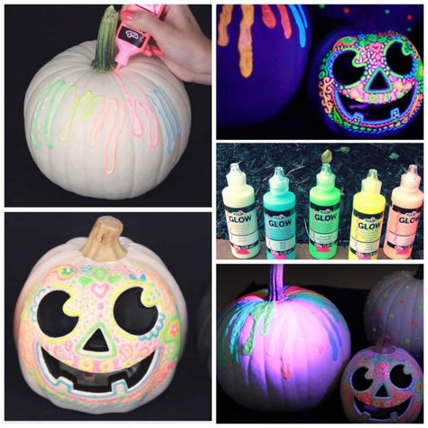 Glow In The Dark Pumpkins, Sugar Skull Pumpkin, Pumkin Decoration, Creative Pumpkin Decorating, No Carve Pumpkin Decorating, Halloween Pumpkins Painted, Creative Pumpkins, Pumpkin Ideas, Halloween Diy Crafts