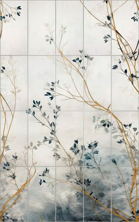 Gossamer Vines Floral Mural | StoneImpressions Art Tiles Mediterranean Mural, Floral Tile Bathroom, Artisan Stone Tile, Bathroom Murals, Dreamy Bathrooms, Custom Tile Design, Backsplash Mural, Mural Tiles, Floral Mural