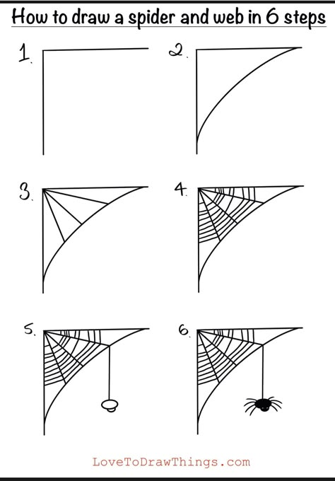 Spider Web Drawing Easy, Draw A Spider, Web Drawing, Spider Web Drawing, Easy Halloween Drawings, Whiteboard Art, Easy Step By Step Drawing, Easy Halloween Crafts, Crafts Halloween