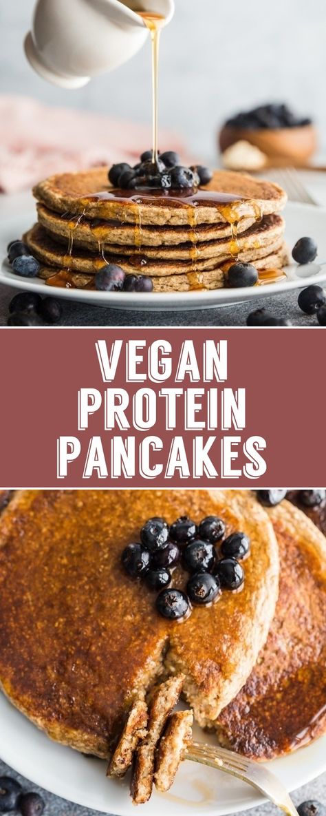 Vegan Protein Pancakes- these healthy breakfast pancakes are easy to make and SO GOOD! #breakfast #pancakes #protein Pancake Protein, Gluten Free Protein Pancakes, Vegan Protein Pancakes, Menu Sarapan Sehat, Power Breakfast, Gluten Free Pancakes, Cake Vegan, Vegan Pancakes, Protein Pancakes