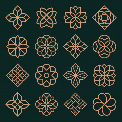 Persian Logo Design, Geometric Flower Design, Flower Logo Ideas, Floral Motifs Pattern, Flowers Branding, Logo Flor, Graphic Pattern Design, Floral Logos, Flor Design