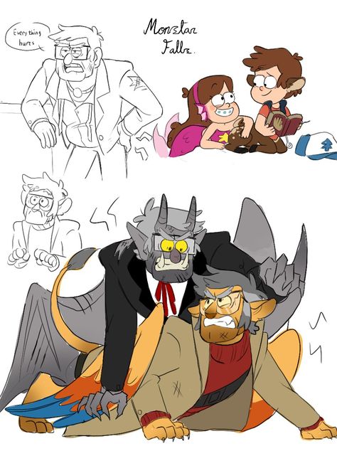 Monster Falls Fanart, Gravity Falls Monster Au, Gravity Falls Monsters, Monster Falls Au, Ford Pines, Monster Falls, Stanford Pines, Gravity Falls Fanart, Gravity Falls Dipper