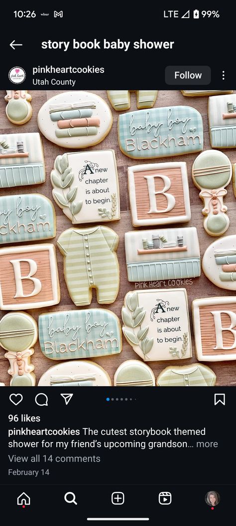 Storybook Baby Shower Cookies, Book Baby Shower Cookies, A New Chapter Baby Shower Theme, Book Themed Baby Shower Ideas, Storybook Cake, Storybook Baby Shower Theme, Book Cookies, Baby Boy Hunting, Pizza Ranch