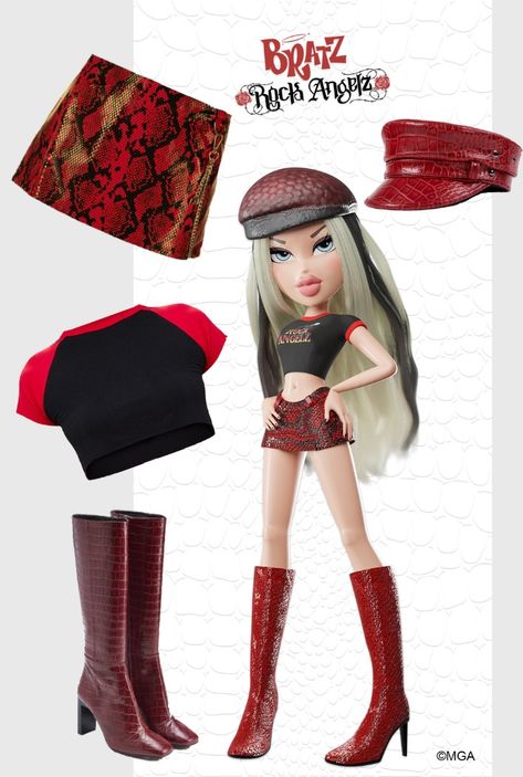 Red Bratz Outfit, Bratz Costumes, Cloe Bratz Halloween Costume, Cloe Bratz Outfits, Bratz Cosplay, Cloe Bratz Outfits Halloween, Bratz Inspired Outfits Yasmine, Bratz Doll Cloe Outfit, Bratz Costume