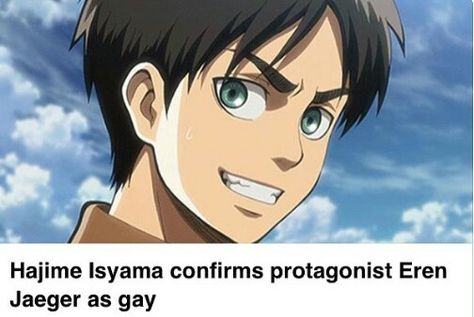 Eren Jaeger is gay< True Story<*has no words for this*<<<This begs the question, who is his love interest? Anime Pick Up Lines, Anime Vines, Atack Ao Titan, Titan Manga, Coming Out Of The Closet, Eren Aot, Futurisme Retro, Eren X Mikasa, Attack On Titan Funny