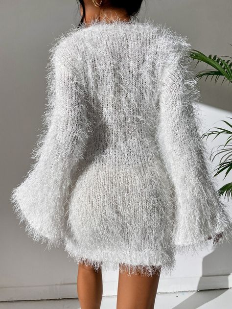 Fuzzy Sweater Dress, White Dress Winter, Party Pattern, Style Party, Fuzzy Sweater, Sweater Dress Women, One Piece Dress, Clothing Ideas, Dress Design