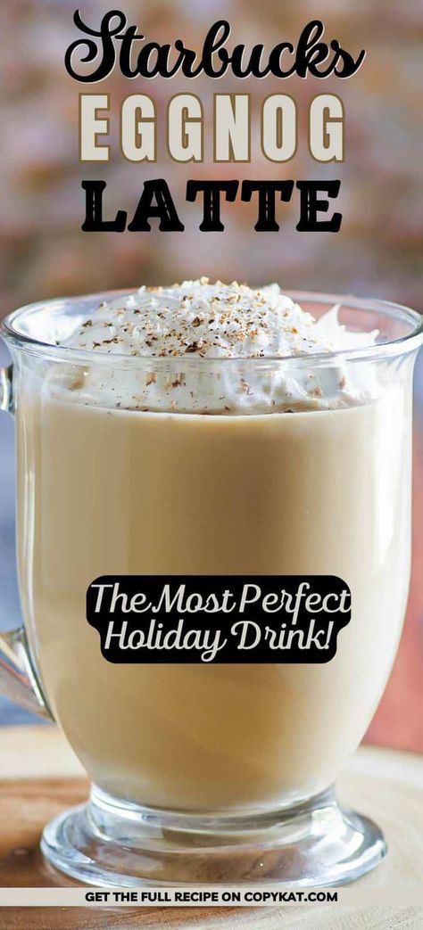 Eggnog Latte is a rich and creamy coffee drink perfect for the holidays. Find out how to make the best homemade eggnog latte with this easy Starbucks copycat recipe. This tasty beverage is simple to DIY at home with espresso or coffee. Egg Nog Milk Shake, Starbucks Eggnog Latte Recipe, Eggnog Coffee Recipe, Easy At Home Coffee Recipes, Homemade Espresso Drinks, Diy Latte At Home, Espresso Recipes At Home, Egg Nog Coffee, Egg Nog Latte