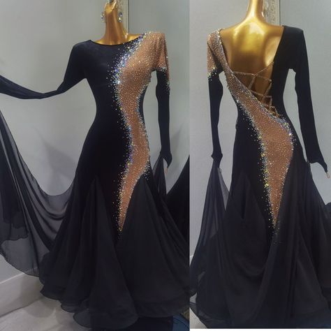 StepsAndThreads - Etsy UK Ballroom Dress Gowns, Black Ballroom Dress, Fringe Latin Dress, Smooth Dance Dresses, Ballroom Dress Inspiration, Ballroom Competition Dress, Dance Competition Dress, Latin Ballroom Dresses, Ballroom Costumes