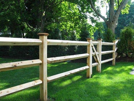 Split-Rail Fence with Welded Wire Fence With Wire, Fence Backyard, Post And Rail Fence, Farmhouse Backyard, Ranch Fencing, Split Rail Fence, Backyard Fence, Farmhouse Outdoor, Farmhouse Outdoor Decor