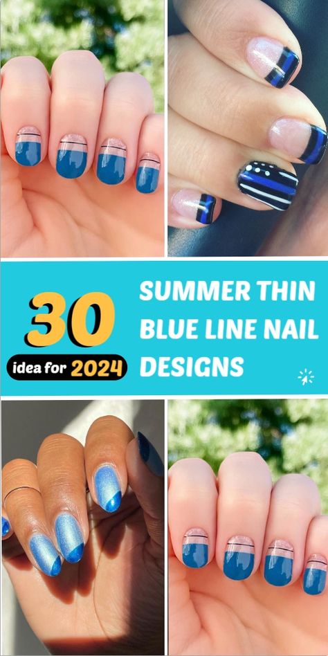 👮💅 Show Your Support with Thin Blue Line Nail Designs for Summer! Honor our dedicated law enforcement officers with these patriotic and stylish nail art ideas. From subtle Thin Blue Line accents to bold flag-inspired designs, these manicures will make a statement while showcasing your solidarity. Let your nails be a symbol of respect and appreciation this summer. #SupportOurLawEnforcement #ThinBlueLineNails 👮💅 Police Nails, Navy Nails Design, Line Nail Designs, Teal Nail Designs, Nail Designs For Summer, Stylish Nail Art, Navy Nails, Western Nails, Line Nail Art