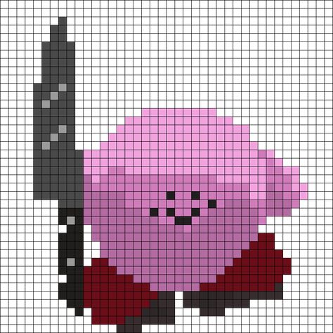 D20 Perler Bead Pattern, Knife Perler Bead Patterns, Kirby Grid Pattern, Knife Pixel Art, Kirby Perler Bead Patterns, Scream Knife Perler Beads, Scream Knife Perler Beads Pattern, Perler Bead Patterns Memes, Meme Perler Beads