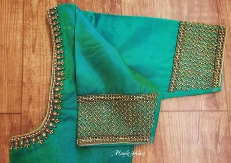 Peacock Colour Blouse Aari Work, Diamond Shape Aari Work Design, Light Green Aari Work Blouse Design, Light Green Aari Work Blouse, Light Work Blouse Designs, Light Green Blouse Designs, Peacock Green Blouse, Simple Work Blouses, Exclusive Blouse Designs