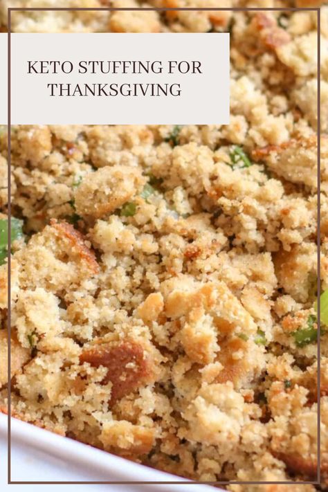 Celebrate Thanksgiving with a delicious twist! This Keto Stuffing recipe is the perfect low carb side dish to add to your holiday feast. Made with keto-friendly ingredients, this tasty and flavorful stuffing will please your guests without sacrificing flavor or diet goals. Bring some joy to the table with this satisfying dish that everyone can enjoy. Whether you're a keto lover or just looking for healthy options, this recipe will help you create a memorable Thanksgiving meal! Enjoy tasty stuffing guilt-free this holiday season. Keto Thanksgiving Recipes Stuffing, Keto Bread Stuffing Thanksgiving, Keto Stuffing Recipes Thanksgiving, Keto Thanksgiving Stuffing, Low Carb Side Dishes For Thanksgiving, Low Carb Holiday Side Dishes, Low Carb Dressing Thanksgiving, Low Carb Stuffing Thanksgiving, Keto Friendly Thanksgiving Recipes