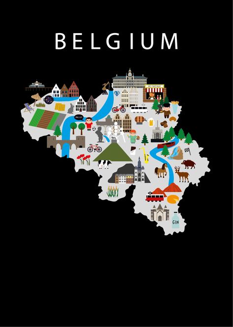 Grab a Map! Waffles, chocolate, beer and pattatekes! But Belgium is more than just a few Trappist beers and some crispy fries. Go rafting in the Ardennen or find some jewels in Antwerp, the Diamond capital of the world. Belgian Culture, Belgium Culture, Belgium Poster, Map Of Belgium, Netherlands Map, Belgium Map, Belgium Beer Tour, Brussels Belgium, Germany Map