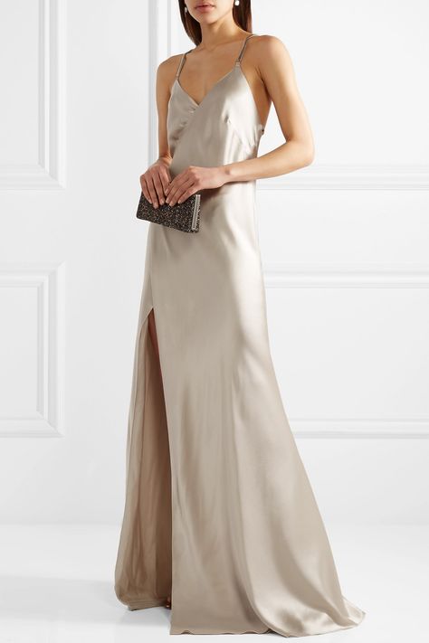 White Tie Dress, Heavy Jewelry, Embelished Dress, Jimmy Choo Clutch, Drape Gowns, Michelle Mason, Silk Gown, Silk Charmeuse, Tie Dress