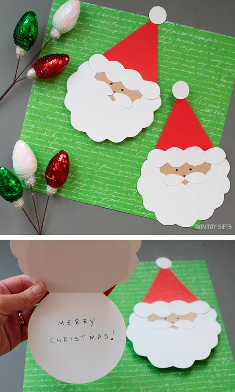 Christmas Card For Toddlers, Santa Cards For Kids, Diy Christmas Card For Kids, Christmas Card For Preschool, Christmas Cards To Make For Kids, Xmas Cards Handmade Kids, How To Make Christmas Cards, Christmas Cards Diy Easy, Santa Cards Handmade