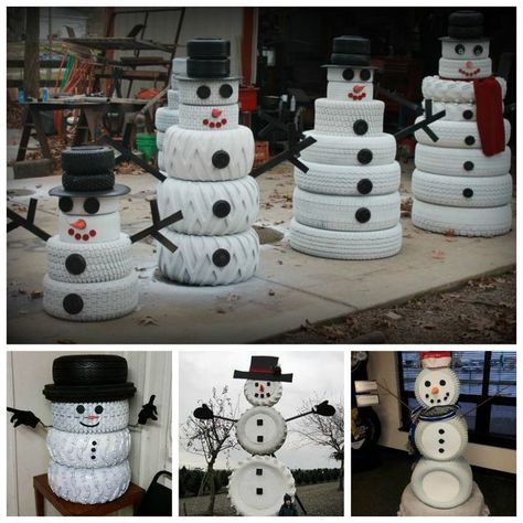 DIY cute tire snowman--> http://wonderfuldiy.com/wonderful-diy-cute-tire-snowman/ #diy #snowman Diy Schneemann, Tire Craft, Reuse Old Tires, Tire Art, Tyres Recycle, Diy Snowman, Old Tires, Christmas Decorations Diy Outdoor, Things To Make