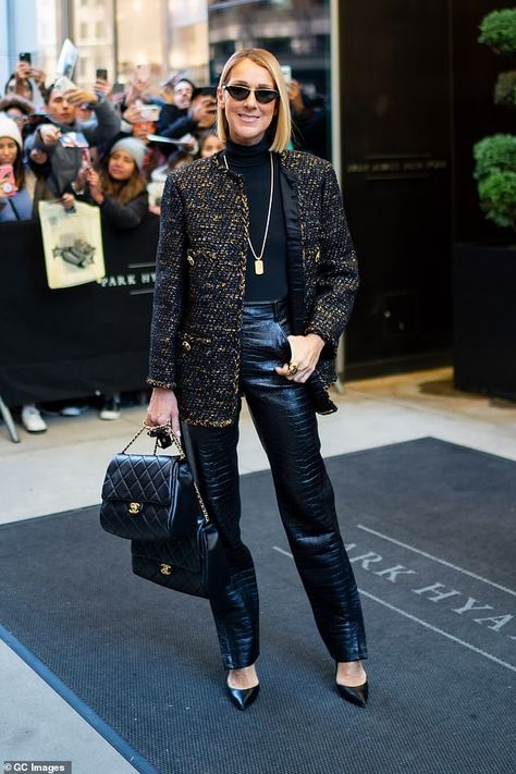 Unbothered: The pushback from animal rights protesters did not seem to bother the 51-year-old star one bit, however, as she donned plenty of black leather including pants and high heels Celine Fashion, Nova York, Celine Dion, Blogging, Big Picture, Bold Fashion, Cool Street Fashion, Couture Fashion, Style Icons