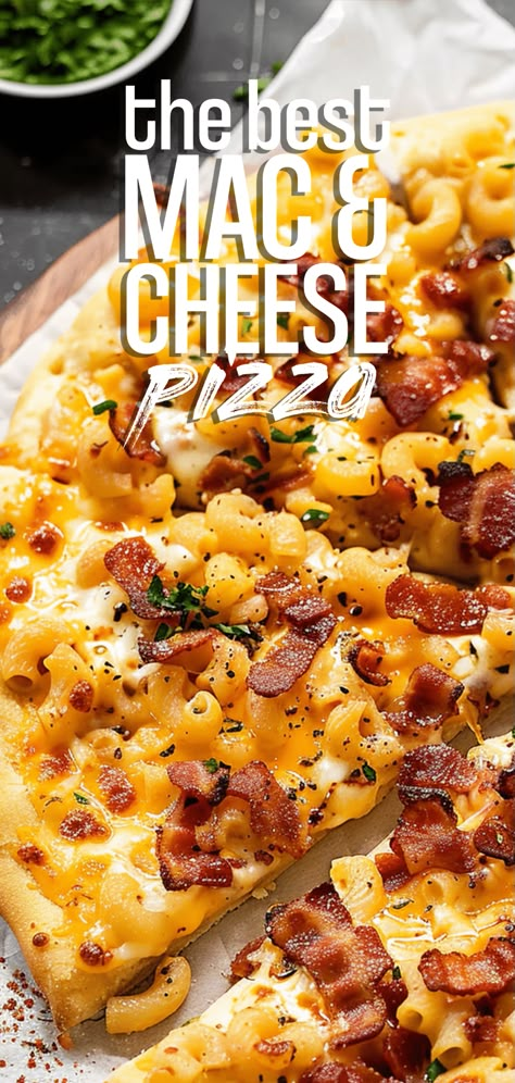 Bacon Mac & Cheese Pizza [35 Minutes] – Chasety Mac And Cheese Pizza Recipe, Cheese Flatbread Pizza, Macaroni And Cheese Pizza, Mac N Cheese Pizza, Cast Iron Recipes Dinner, Mac And Cheese Pizza, Cheese Pizza Recipe, Cheesy Macaroni, Creative Pizza