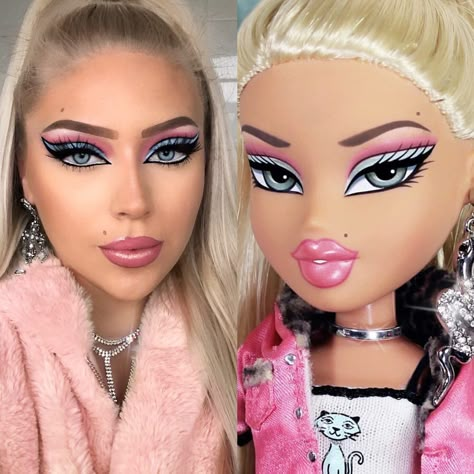 Bratz challenge makovers have gone viral on social media Eye Makeup Bright, Bratz Doll Makeup, Eyeshadow Techniques, Halloweenský Makeup, Halloween Make-up Looks, Crepes Recipe, Silver Makeup, Sweet Crepes, Bright Eye Makeup