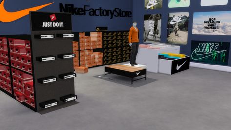 Nike Factory Store Stuff (Collab w/... - Bill L (Sims 4 CC) Sims 4 Shoe Display Cc, Sims 4 Shoe Store Cc, Mall Cc Sims 4, Sims 4 Cc Shopping Mall, Sims 4 Clothing Store, Store Sims 4, Sims 4 Store Cc, Bloxburg Mall, Nike Factory Store