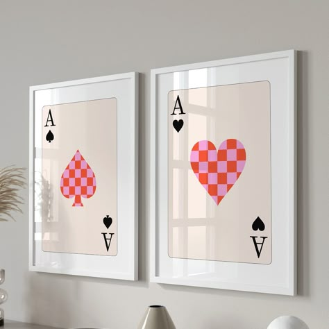 Trendy Retro Wall Art Set Of 2,Trendy Ace Card,Playing Cards Checkered Wall Art, Lucky You Poster, Trendy Wall Art, Funny Art, Digital Cool Framed Wall Art, Framed Wall Prints, Poster For Bedroom Wall Art, Two Posters On Wall, Colorful Canvas Art Wall Decor, Vibey Wall Art, Lucky You Painting, Art For Apartment Wall, Wall Art Set Of Two