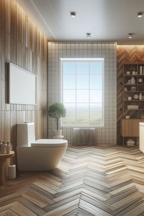 Enjoy the warmth of wood with the practicality of ceramic in this herringbone pattern. Best of both worlds for your bathroom floor. #WoodLookTiles #HerringbonePattern Herringbone Tiles, Tiles Ideas, Herringbone Tile, Bathroom Tiles, Best Of Both Worlds, Bathroom Floor, You Are The World, Herringbone Pattern, Bathroom Flooring