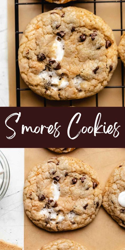 Costco Smores Cookies Recipe, Cookie Recipes Marshmallow, Easy Make Dessert, Quick Easy Food Recipes Snacks Healthy No Bake, Cookie Recipes Smores, Marshmallow Cookies Easy, Crumb Cookie Recipe, Easy Cookies To Bake, Smore Cookie Recipes