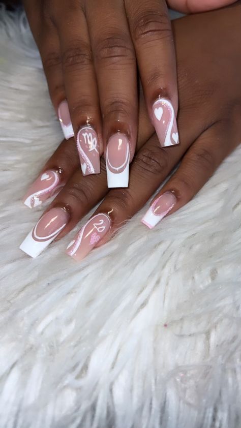 Short Virgo Nails, Virgo Acrylic Nails Designs, 21st Birthday Nails Virgo, 20th Birthday Nails Ideas, 20 Nails Birthday, Birthday Nail Designs Square, Birthday Nails Virgo Short, Virgo Season Nails, Acrylic Nails Designs Birthday