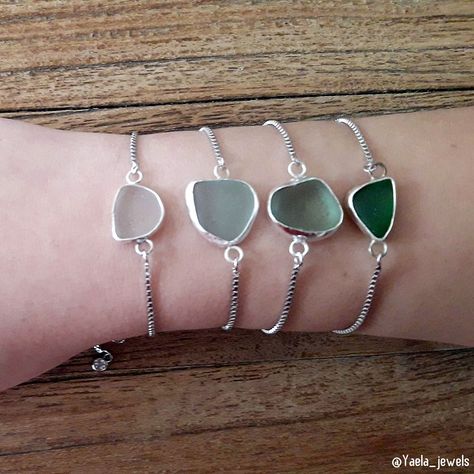 Seaglass Jewelry, Sea Glass Bracelet, Slide Bracelet, White Sea Glass, Beachglass Jewelry, Adjustable Jewelry, Silver Chain Style, Simple Bracelets, Glass Bracelet