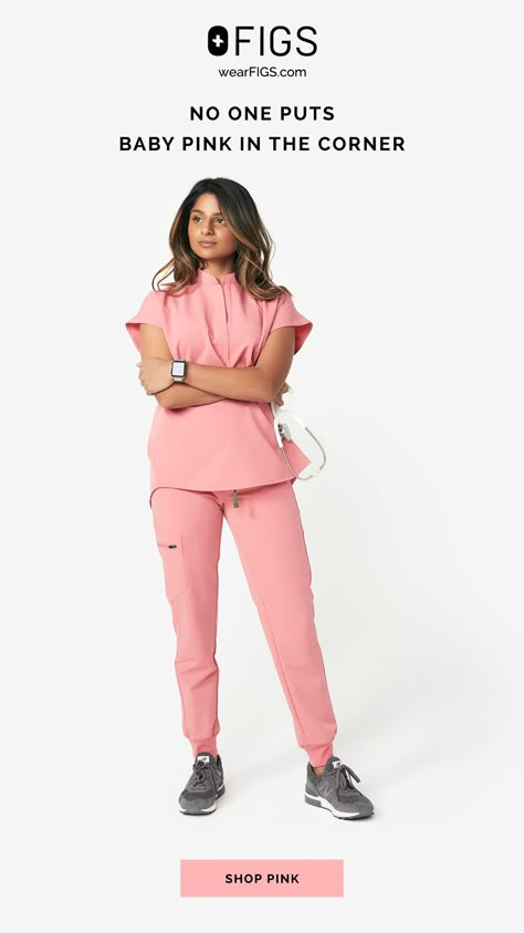 Our NEW Pink Scrubs might look super-sweet, but don’t let that fool you, they’re also super-functional. They’re antimicrobial, liquid repellent, ridiculously soft, anti-wrinkle, moisture-wicking and feature four-way stretch. Dental Uniforms, Nurse Outfit Scrubs, Medical Scrubs Fashion, Medical Scrubs Outfit, Stylish Scrubs, Scrub Style, Pink Scrubs, Doctor Outfit, Scrubs Outfit