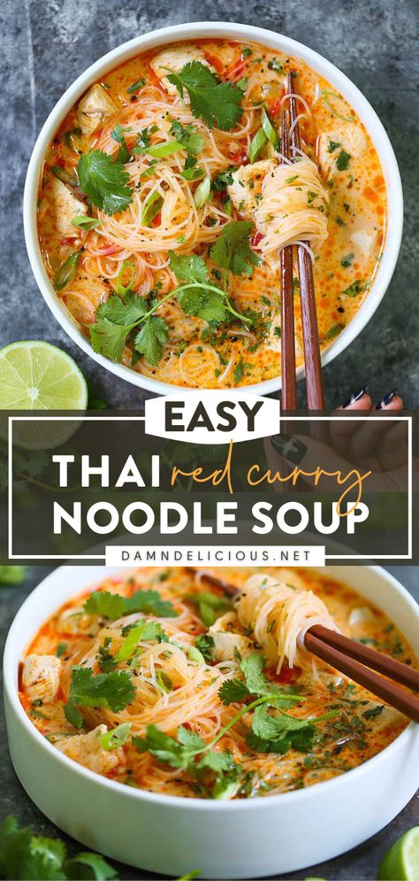 THAI RED CURRY NOODLE SOUP Thai Takeout, Red Curry Noodle Soup, Soup Spicy, Mapo Tofu, Spicy Soup, Bread Easy, Vegetarian Curry, Curry Soup, Pasta Food