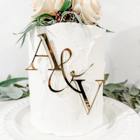 Initials Cake Charm, Monogram Cake Topper, Initials Cake Topper, Custom Cake Topper, Gold Cake Topper, Wedding Cake Topper, Anniversary - Etsy Wedding Cake Initials, Wedding Cake With Initials, Gold Cake Topper Wedding, Cake Topper Initials, Monogram Cake Toppers, Monogram Cake, Gold Cake Topper, Cake Topper Wedding, Edible Glue