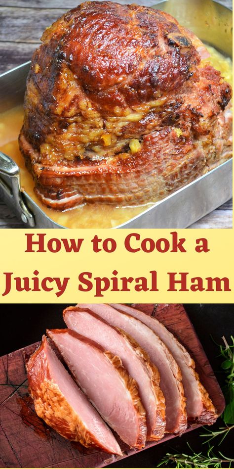 If you've ever had dry spiral ham, you know how important it is to know how to heat a precooked ham. Ham should be moist, tender and succulent not dry and overcooked. Since ham is precooked, reheating it just right can be a bit tricky. This pineapple glazed spiral ham recipe is simple yet flavorful. This hands off method gives you more time to spend with your friends and family. Serve Spiral Ham for Easter or Christmas your guests will love. Click to get the recipe. #spiralham #pinappleham How To Cook A Precooked Ham In Oven, Glazed Spiral Ham, Baked Spiral Ham, Ham For Easter, Cooking Spiral Ham, Precooked Ham, Ham In The Oven, Spiral Cut Ham, Grandma Recipes