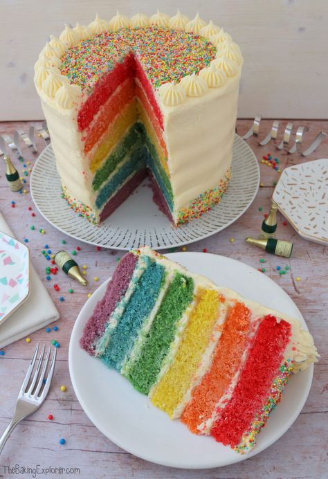 Rambow Cake, 9 Year Birthday Cake, Simple Rainbow Cake, Rainbow Themed Cake, Rainbow Cake Ideas, Rainbow Cake Birthday, Rainbow Cake Recipe, Chocolate Guinness Cake, Cake Rainbow